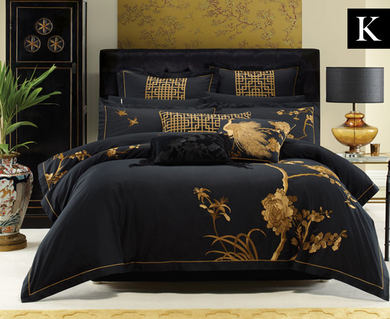 Linenhouse Hanae King Bed Quilt Cover Set Black Gold Catch Com Au