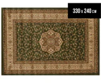 Traditional Flower Motif All Over 330x240cm Rug - Green/Ivory