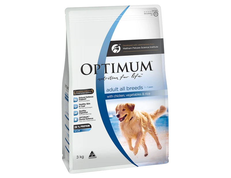 Optimum Adult All Breeds Dry Dog Food Chicken, Vegetables & Rice 3kg