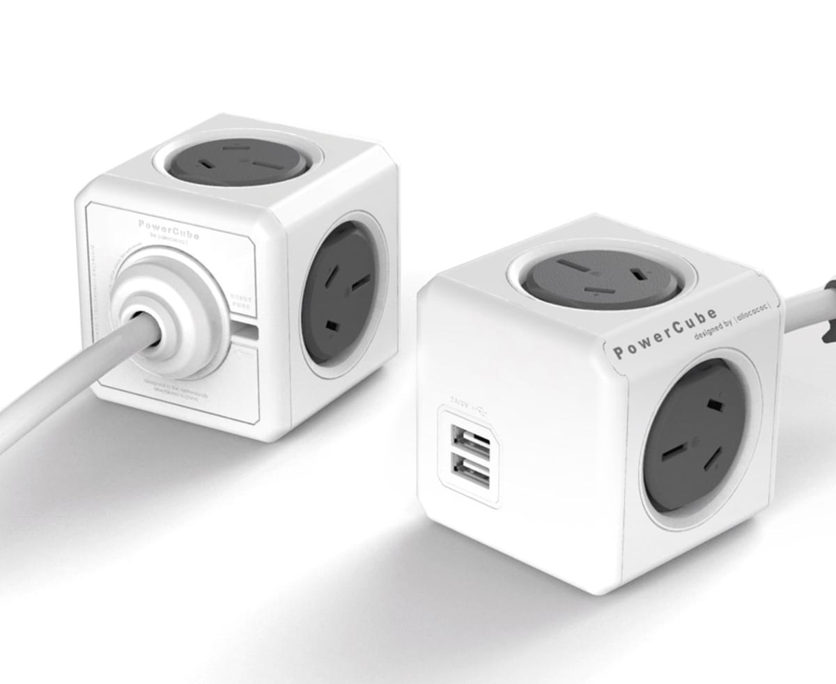 PowerCube Extended USB 4 Outlet Power Adapter with Dual USB with 5 ft cord 