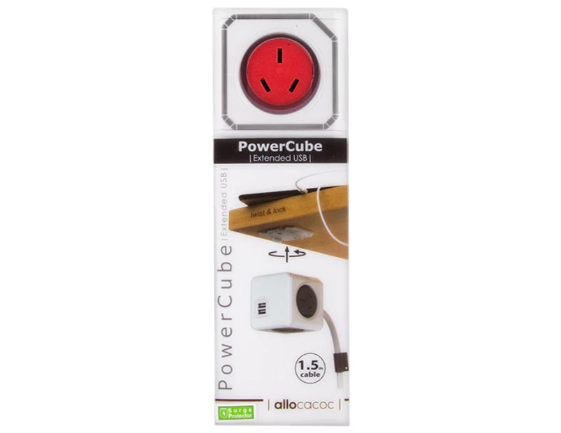 Allocacoc 4-Outlet 1.5m Extended PowerCube w/ USB - Black
