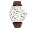 Fossil Men's 44mm Grant FS4735 Chronograph Leather Watch - White/Silver/Brown