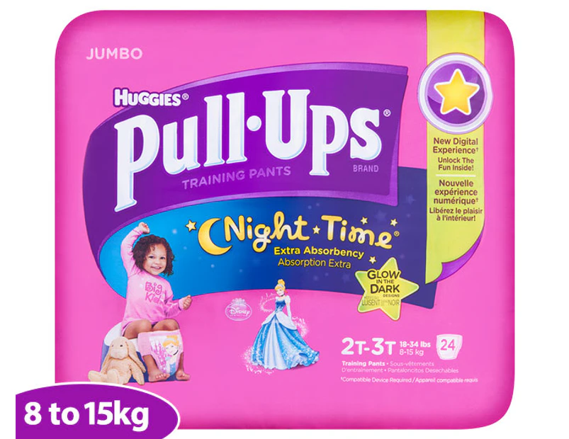 Huggies Pull-Ups Training Pants, Nighttime, Girls, 2T-3T, 24-Count