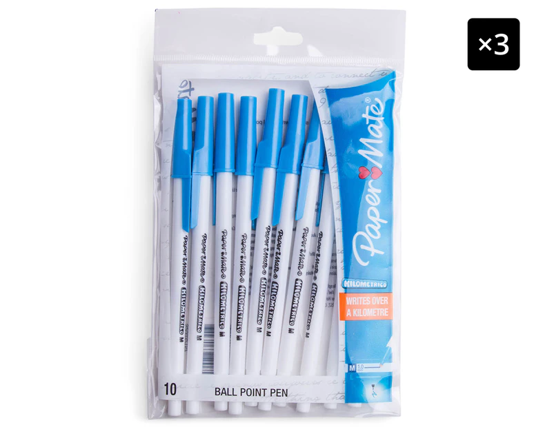 3 x Paper Mate Kilometrico Ballpoint Pens 10-Pack - Blue