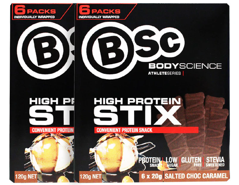 2 x BSc High Protein Stix Salted Choc Caramel 120g 6pk