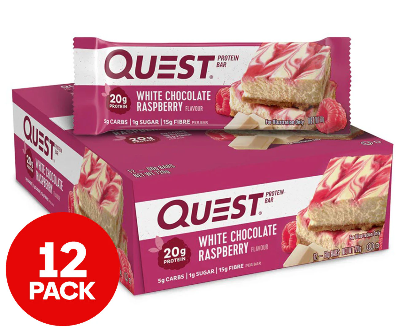 12 x Quest Protein Bars White Chocolate Raspberry 60g