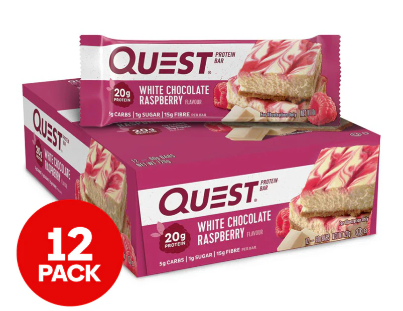 12 x Quest Protein Bars White Chocolate Raspberry 60g