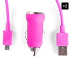 2 x Milk Shake microUSB Car Charger - Pink