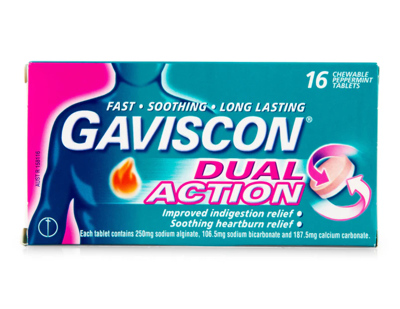 2 x Gaviscon Dual Action Chewable Tabs Peppermint 16pk
