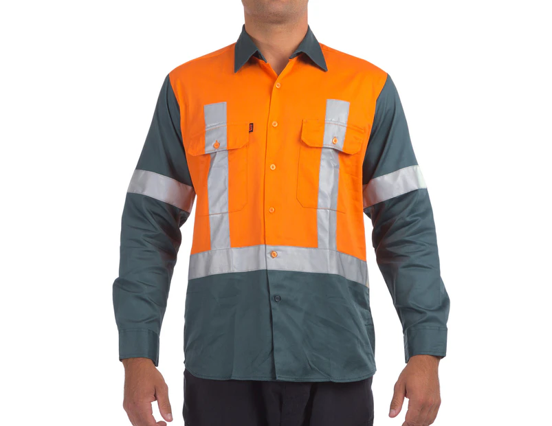 King Gee Long Sleeve High-Vis Shirt - Orange/Green