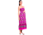 Ninth Moon Maternity Shirred Maxi Dress - Pink Aztec