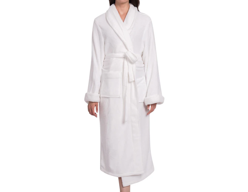 Linen House Deluxe One Size Microfibre Bath Robe - White