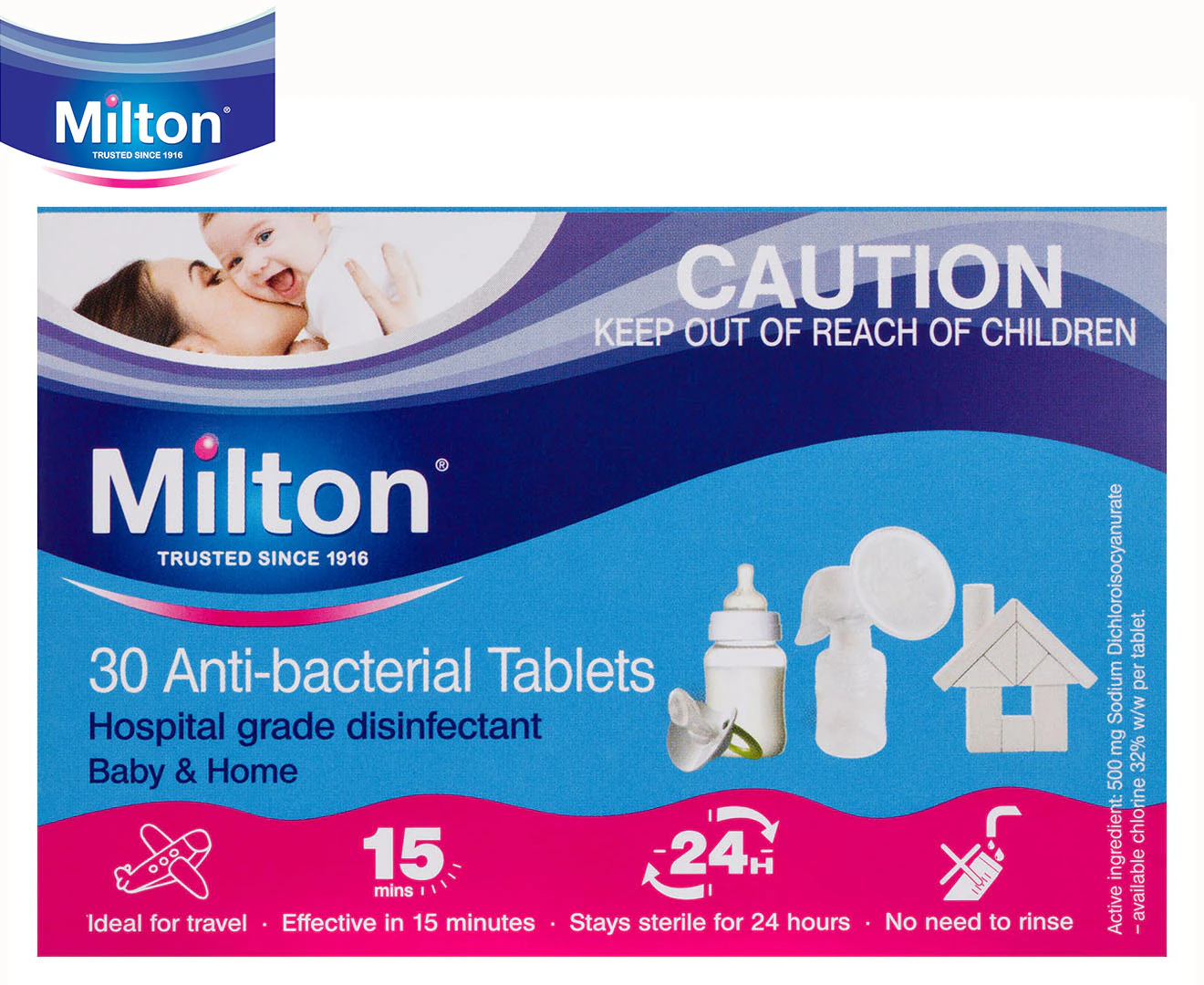 30pc Milton Anti-Bacterial Disinfectant Baby Bottle Cleaning/Sterilising Tablets