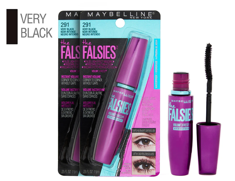 2 x Maybelline Volum'Express The Falsies Waterproof Mascara 7.5mL - Very Black