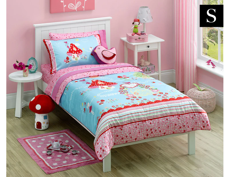 Preview image Freckles Secret Garden Single Bed Quilt Cover Set - Aqua/Pink