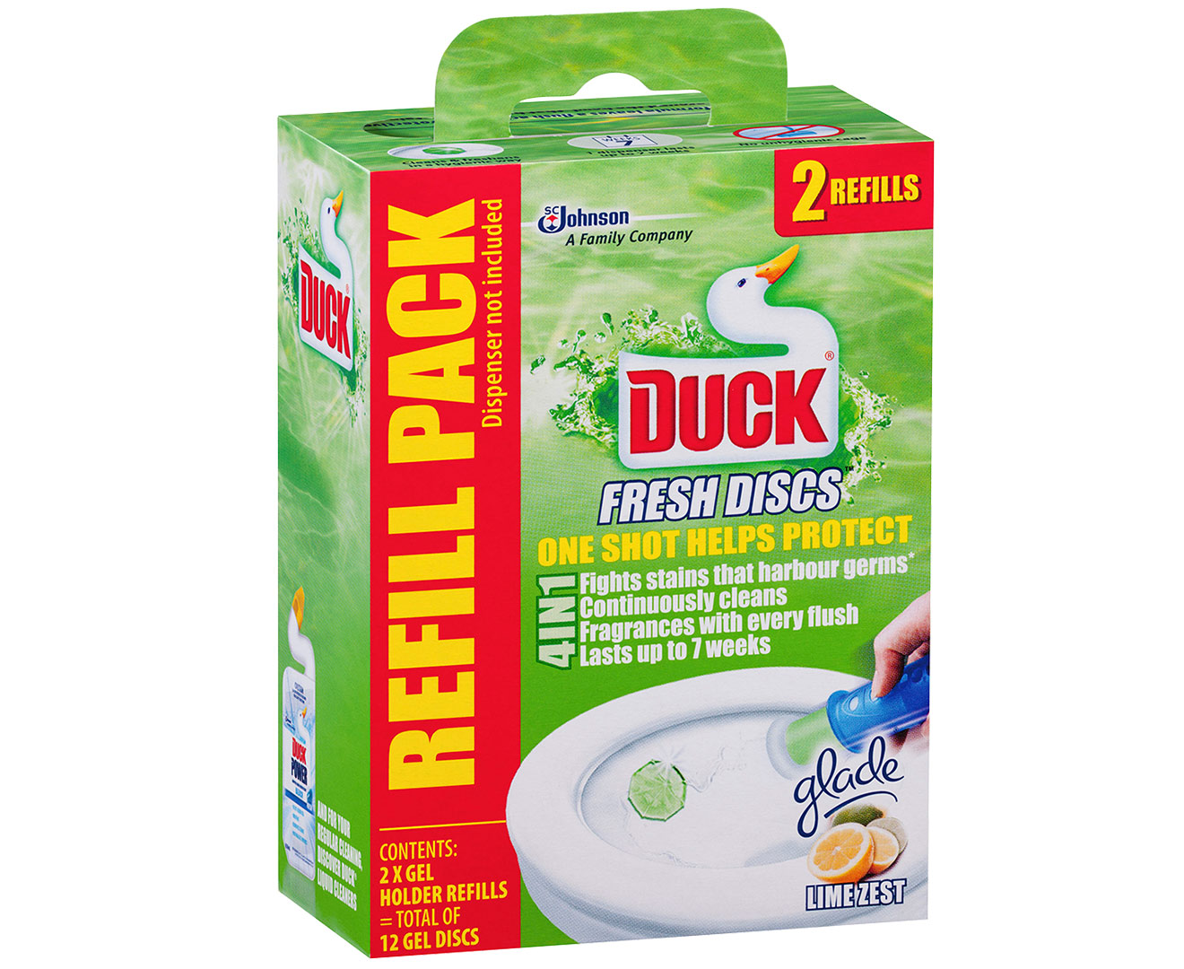 Duck Toilet Cleaner Fresh Discs Holder & Refills Lime 36ml