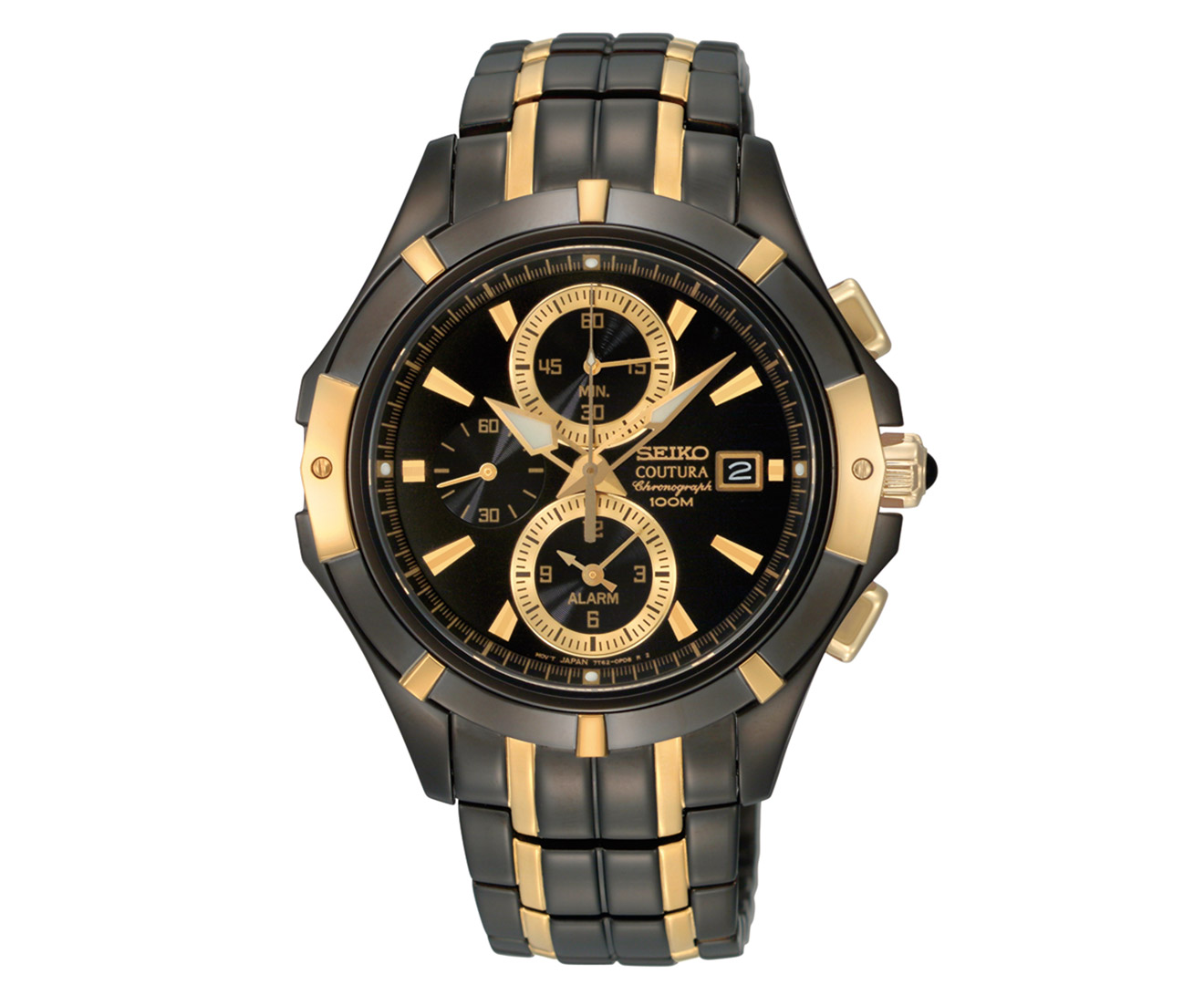 Seiko chronograph 100m outlet black and gold