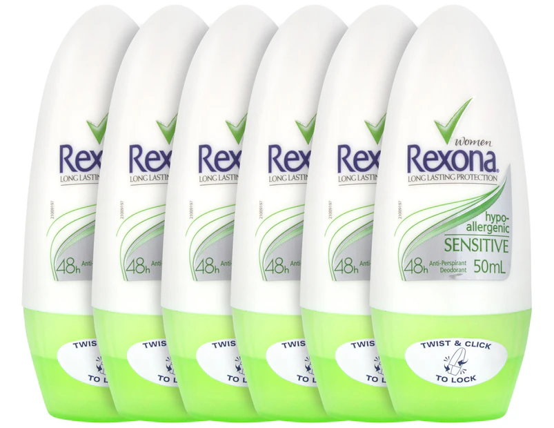 6 x Rexona Women Roll-On Deodorant Hypo-Allergenic 50mL