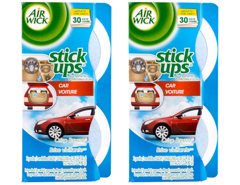 2 x Air Wick Stick Ups Car Air Fresheners Crisp Breeze 2pk