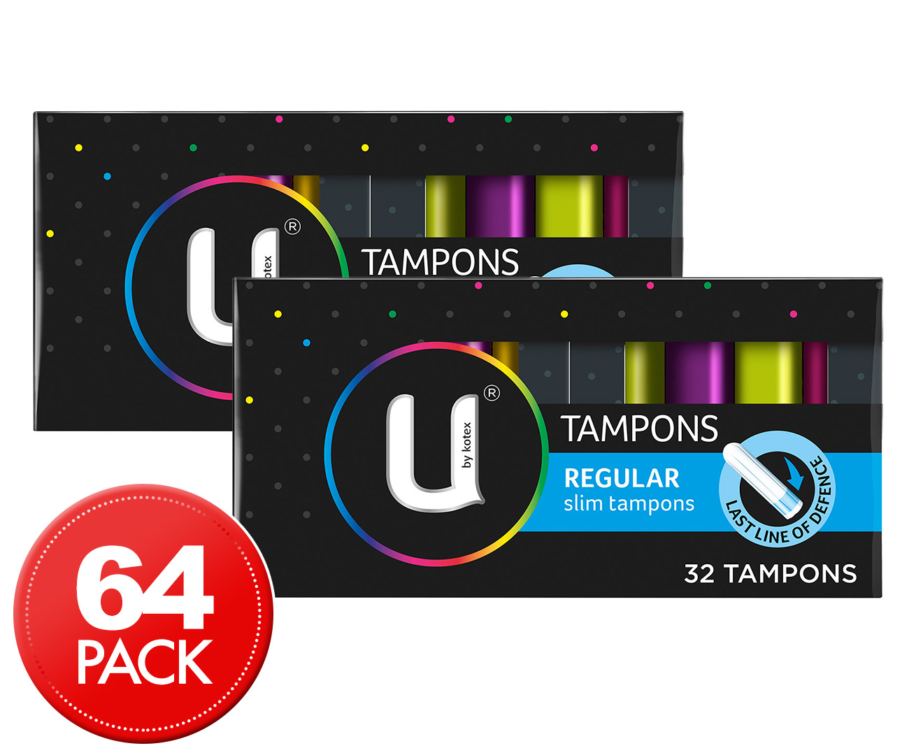 2 x U By Kotex Regular Slim Tampons 32pk