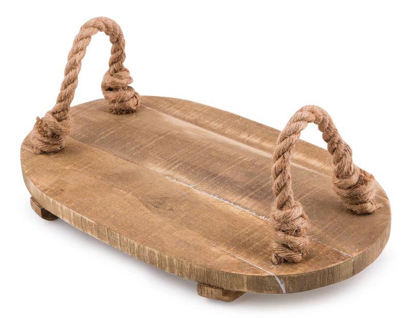 Oval 38cm Wooden Board/Tray with Rope Handle