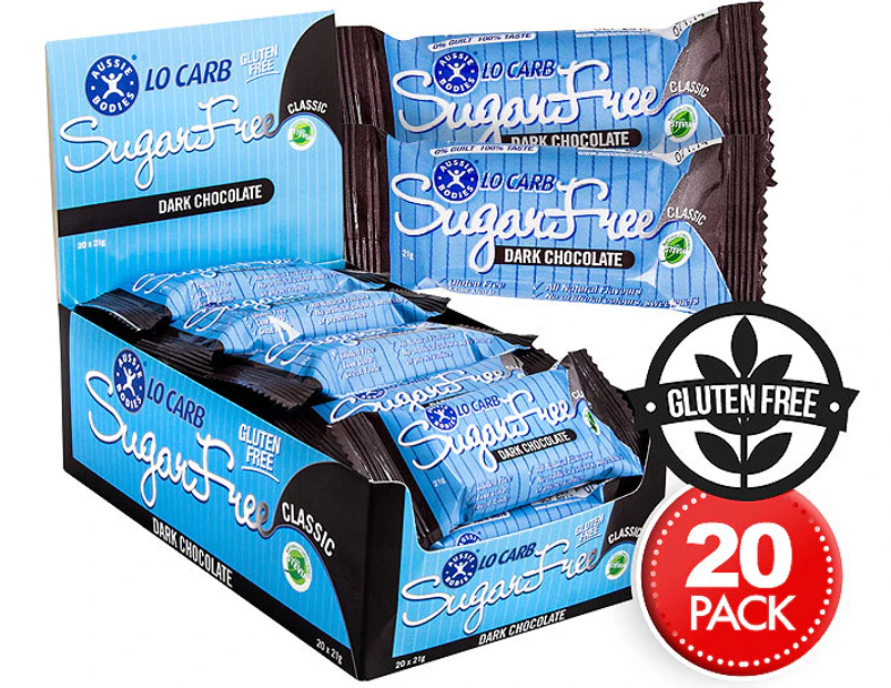 20 x Aussie Bodies Sugar Free Dark Chocolate 21g