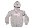 Nike Fleece Zip Girls' Hoodie - Grey Heather/Pink