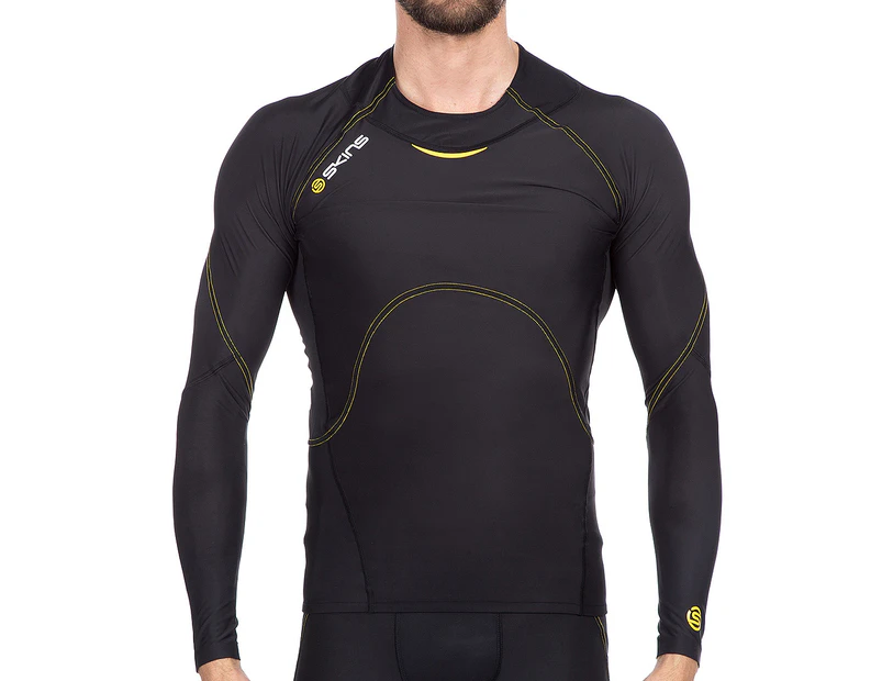 SKINS Men's A400 Compression Long Sleeve Top - Black/Yellow