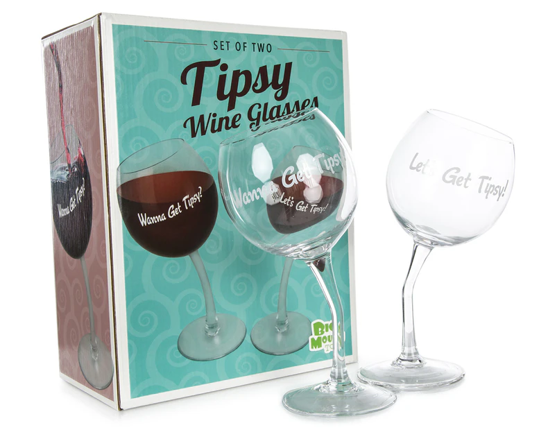 Set of Two Tipsy Wine Glasses