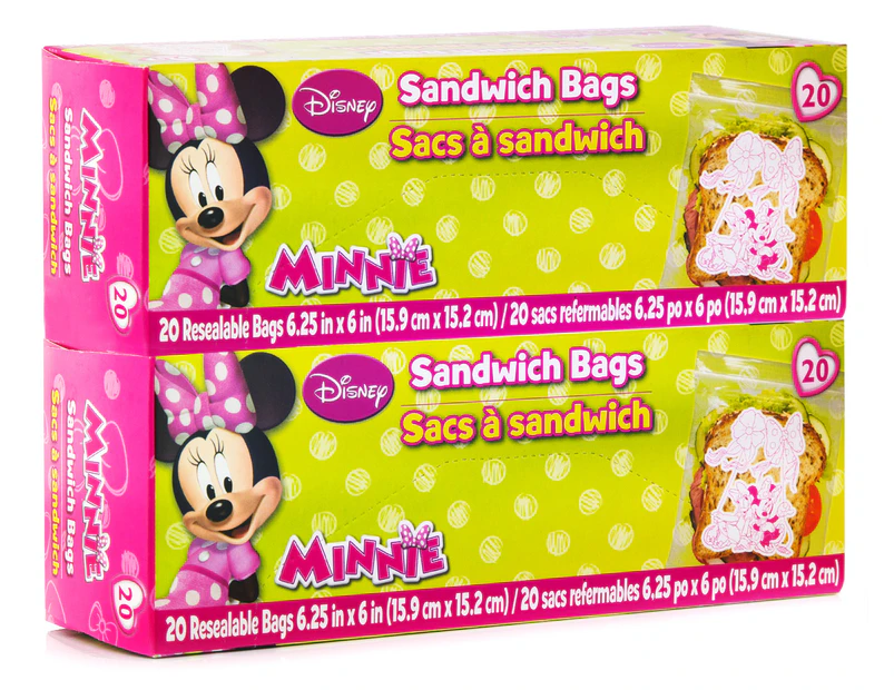 2 x Minnie Resealable Sandwich Bags 20-Pack