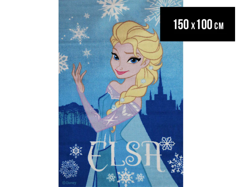Frozen Elsa 150cm x 100cm Kids' Printed Rug - Blue