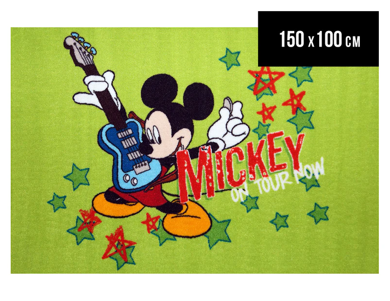 Mickey Mouse Guitar 150cm x 100cm Kids' Printed Rug - Green