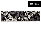 Modern Floral 300x80cm Rug - Black/Charcoal
