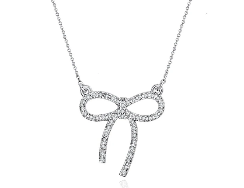 Mestige Crystal Bow Necklace - Silver