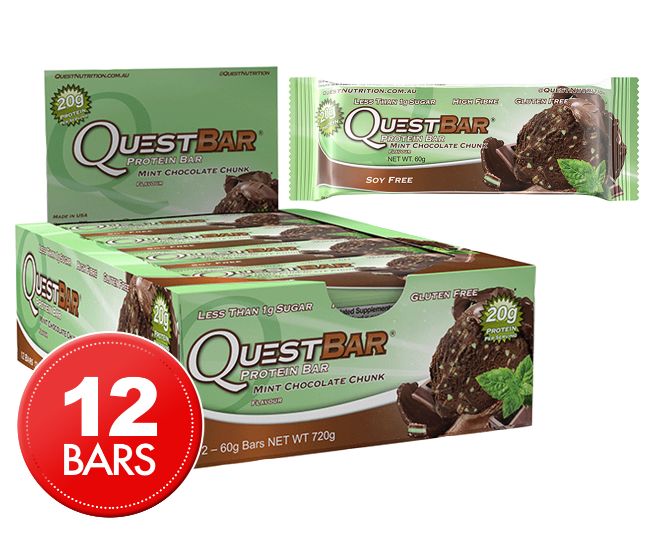 12 X Quest Protein Bars Mint Choc Chunk 60g Au