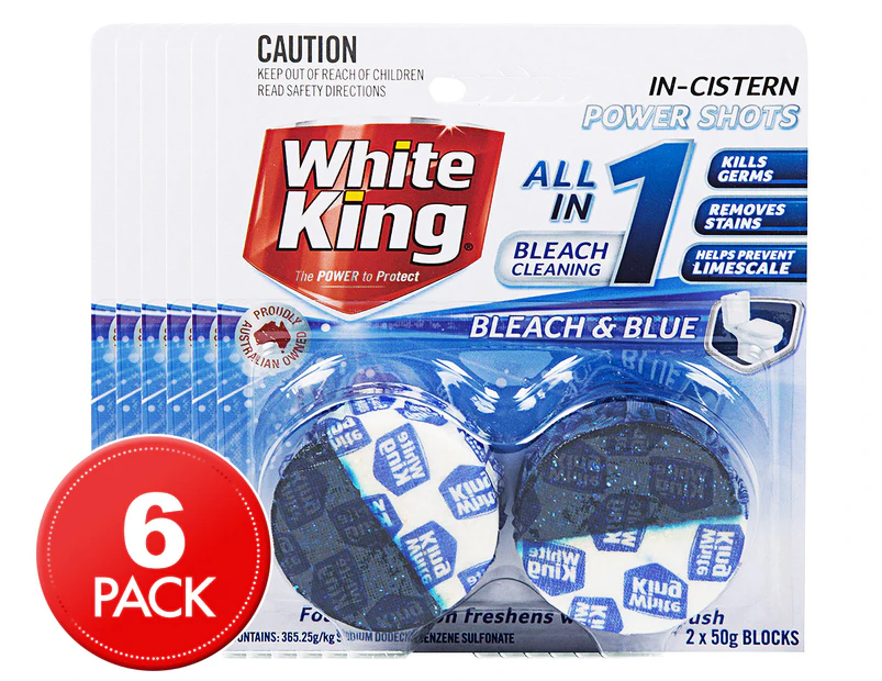6 x White King Bleach & Blue Toilet Block 50g 2pk