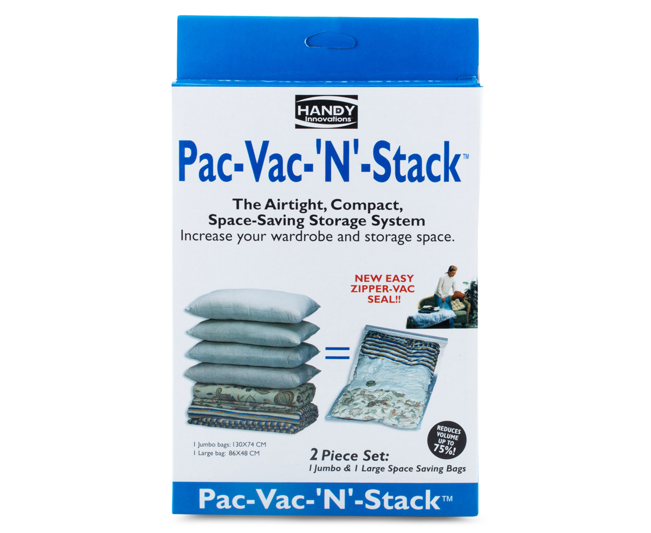 As Seen on TV Pac N Stack Handheld Vacuum Sealing Storage with Bags, 4 Pack, Air-Tight Storage Bags, Sealing Storage Bags Are Reusable Waterproof, Saves Space and