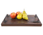 Large Reclaimed Timber Tray w/ Brass Details - Brown