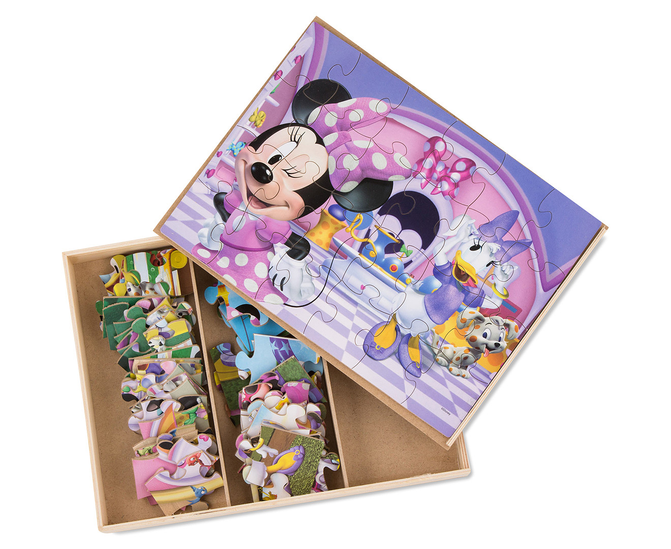 Disney Minnie Mouse 5 Wood Jigsaw Puzzles in Wood Storage Box