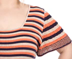 17 Sundays Women's Plus Size Stripe Pointelle Knit Dress - Salmon/Blue