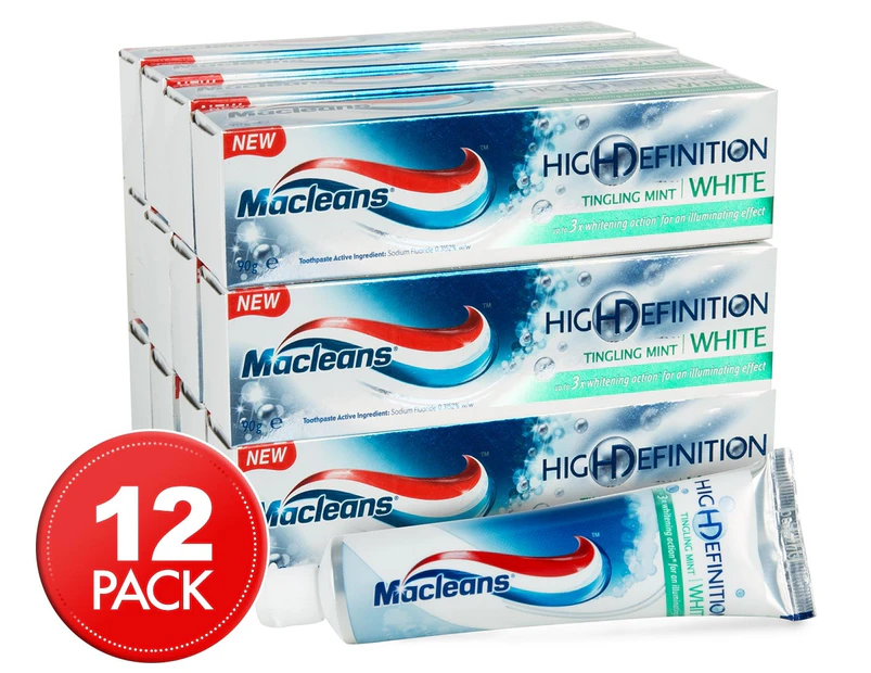 12 x Macleans High Definition White Toothpaste Tingling Mint 90g