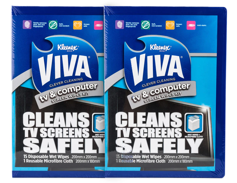 2 x Kleenex Viva TV & Computer Screen Wipes Kit