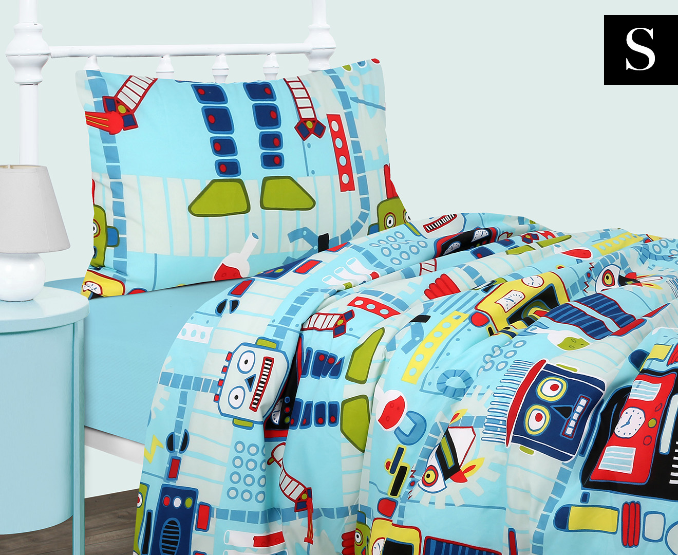 Happy Kids SB Glow-In-The-Dark Quilt Cover Set - Robot Workshop | Mumgo