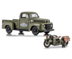 Maisto 1948 Ford F-1 Pickup & 1942 WLA Flathead Harley-Davidson Model Set - Army Green