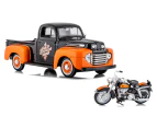 Maisto 1:24 1948 Ford F-1 Pickup & 1958 FLH Duo Glide Harley-Davidson Model Set - Black/Orange