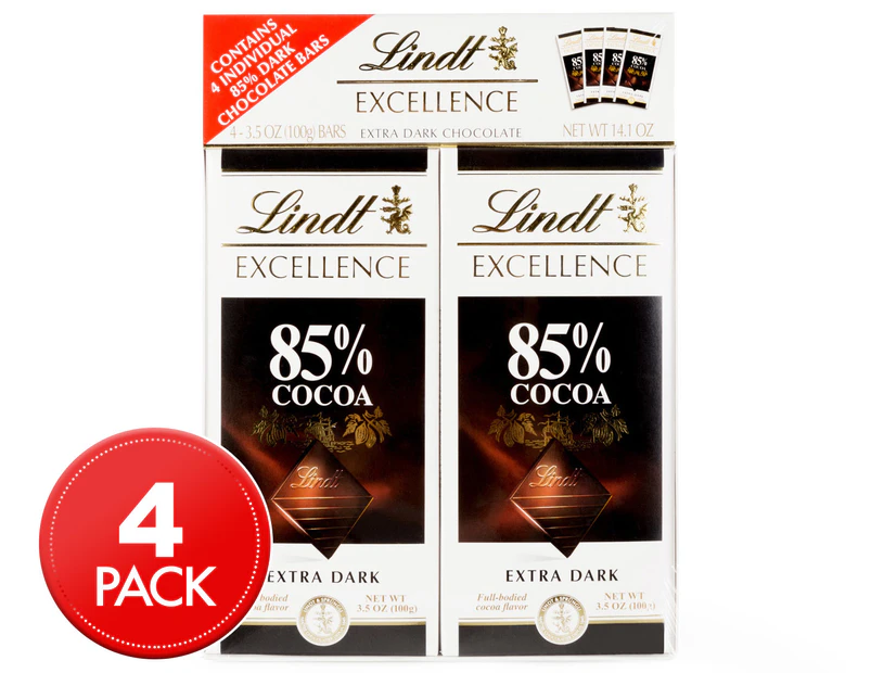 Lindt 85% Cocoa Blocks Extra Dark 100g 4pk