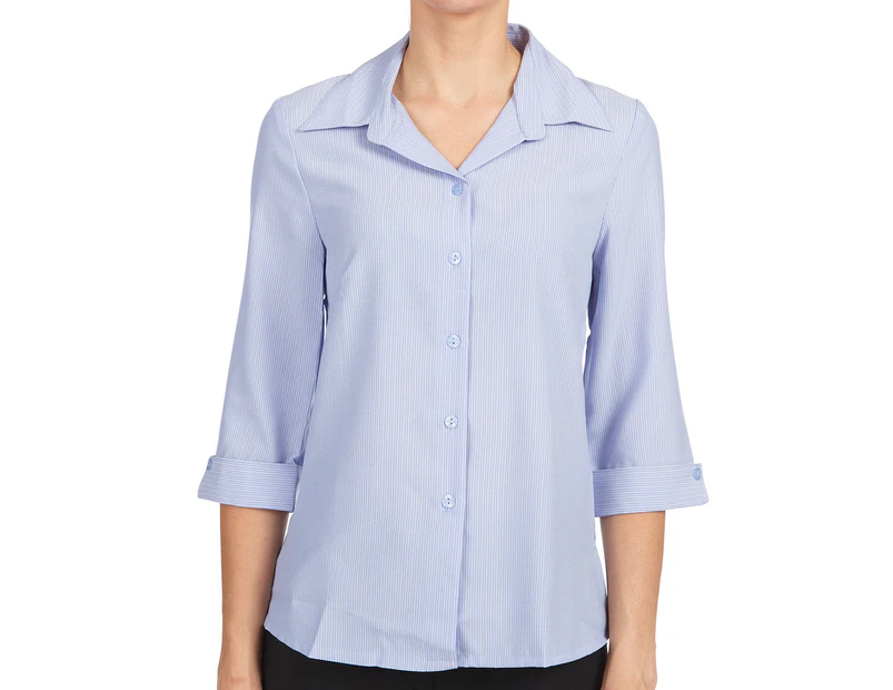 Totally Corporate Women's 3/4 Sleeve Blouse - Blue Stripe