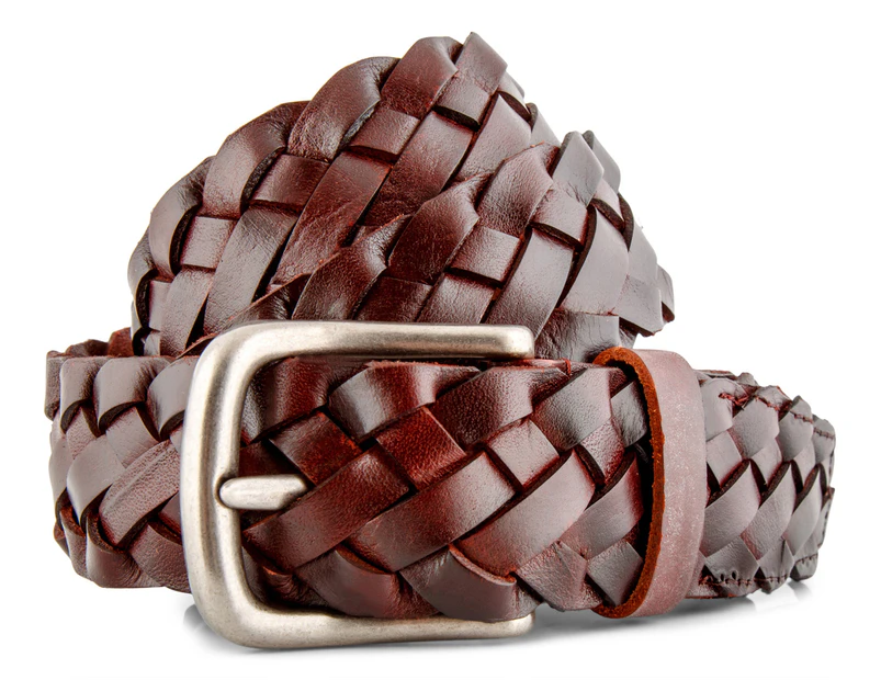 Eclectics Men's Plaited Full Grain Leather Belt - Choc