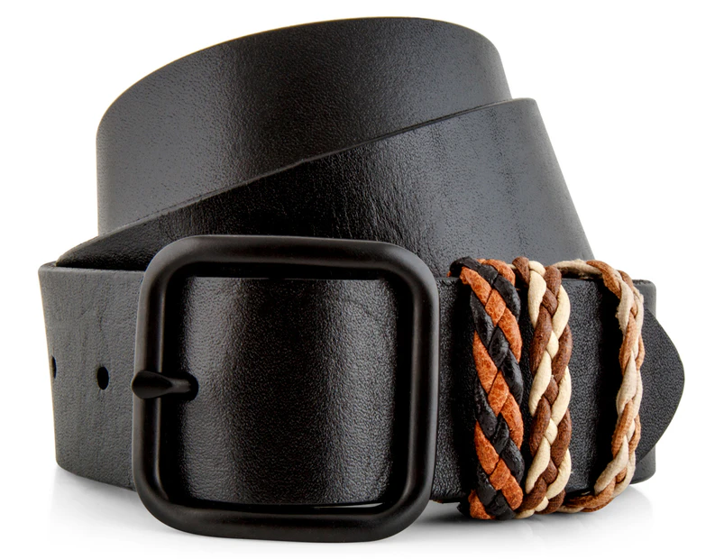 Eclectics Men's Braided Loops Full Grain Leather Belt - Black