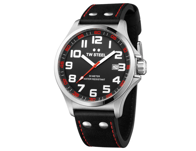 TW Steel Pilot Collection 48mm TW411 Watch - Black/Red